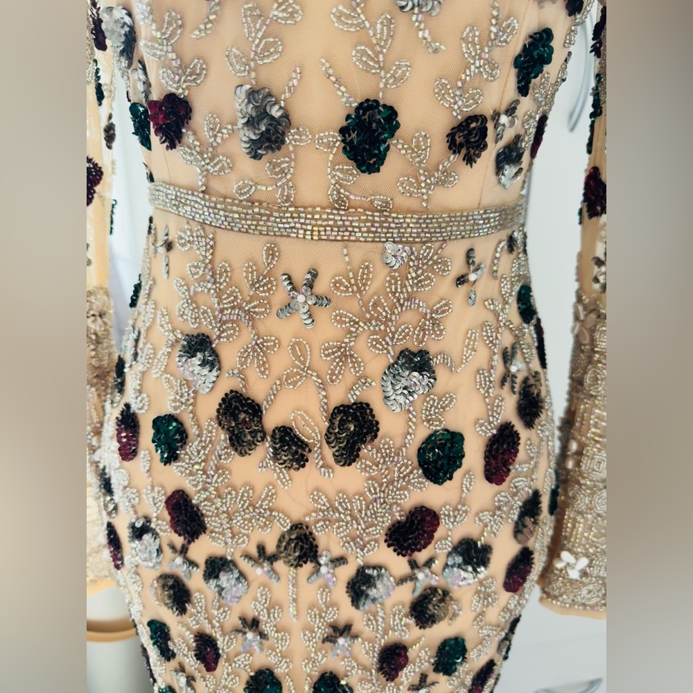 NWT $998 MAC DUGGAL 2025 LONG SEQUINED FLORAL MAXI GOWN DRESS 9170 SIZE 4 NUDE - Picture 3 of 6